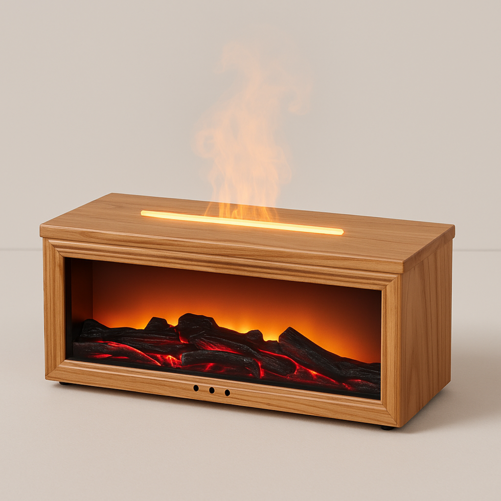 Humidificateur d’Air Design Cheminée avec Diffuseur d’Arômes et Huiles Essentielles – Télécommande USB Incluse - Himdiffusion