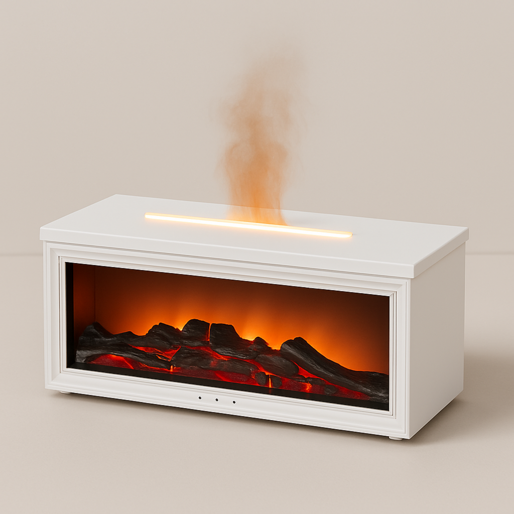 Humidificateur d’Air Design Cheminée avec Diffuseur d’Arômes et Huiles Essentielles – Télécommande USB Incluse - Himdiffusion