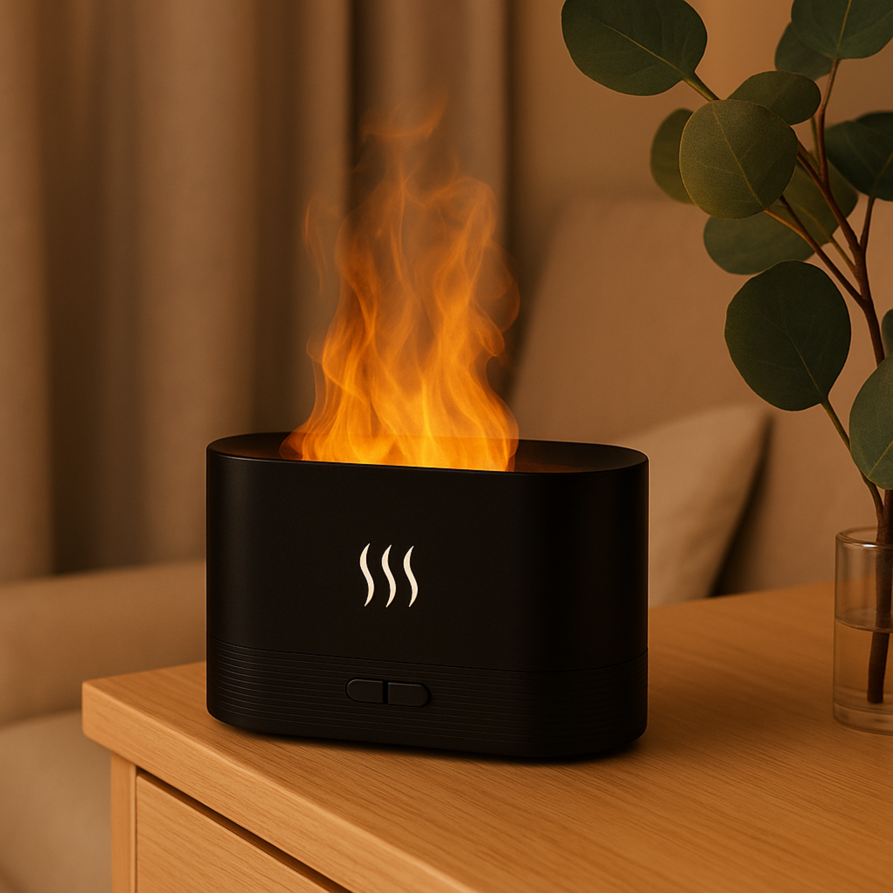 Kinscoter Diffuseur d’Arômes – Humidificateur Ultrasonique LED Effet Flamme, Brumisateur d’Huiles