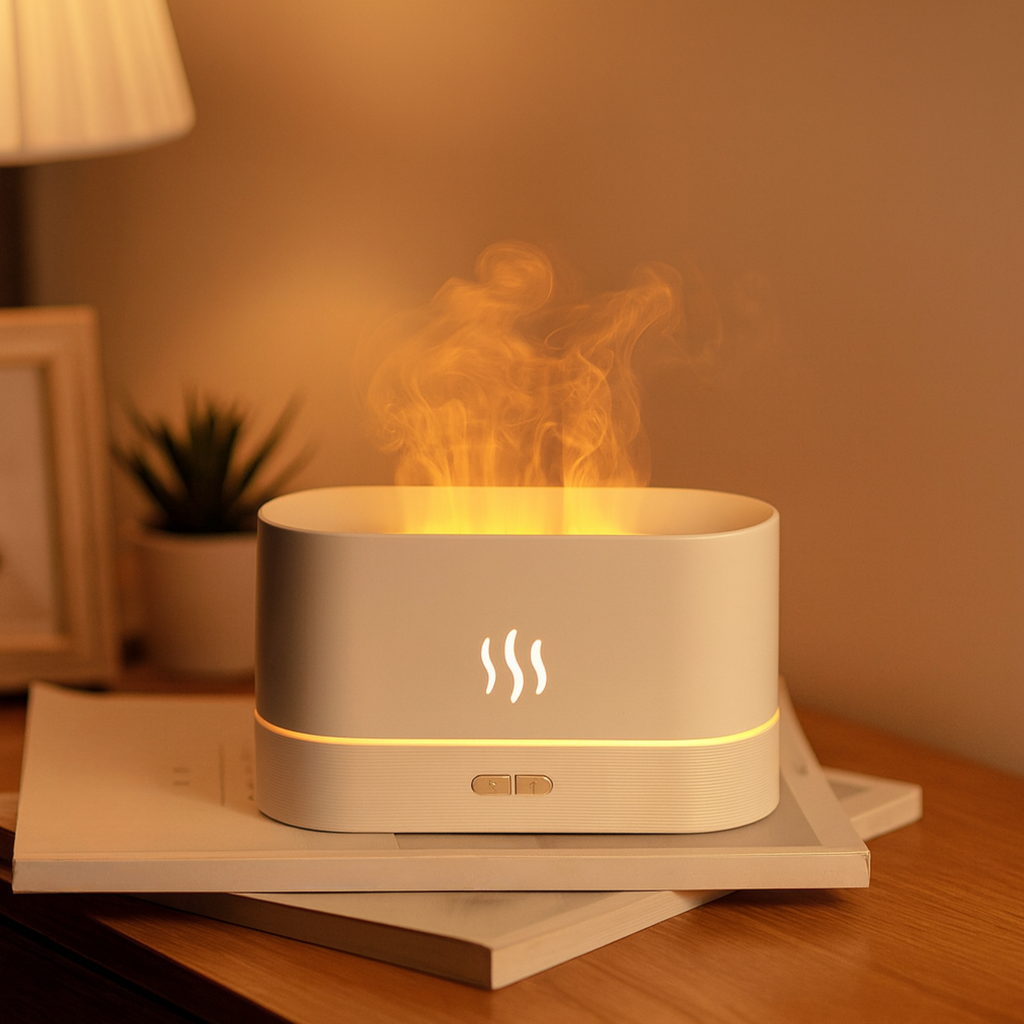 Kinscoter Diffuseur d’Arômes – Humidificateur Ultrasonique LED Effet Flamme, Brumisateur d’Huiles - Himdiffusion