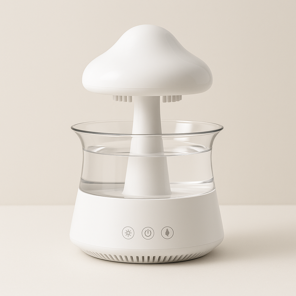 Diffuseur Nuage Relaxant – Humidificateur Ultrasonique avec Gouttes de Pluie, Aromathérapie et Lampe LED Colorée