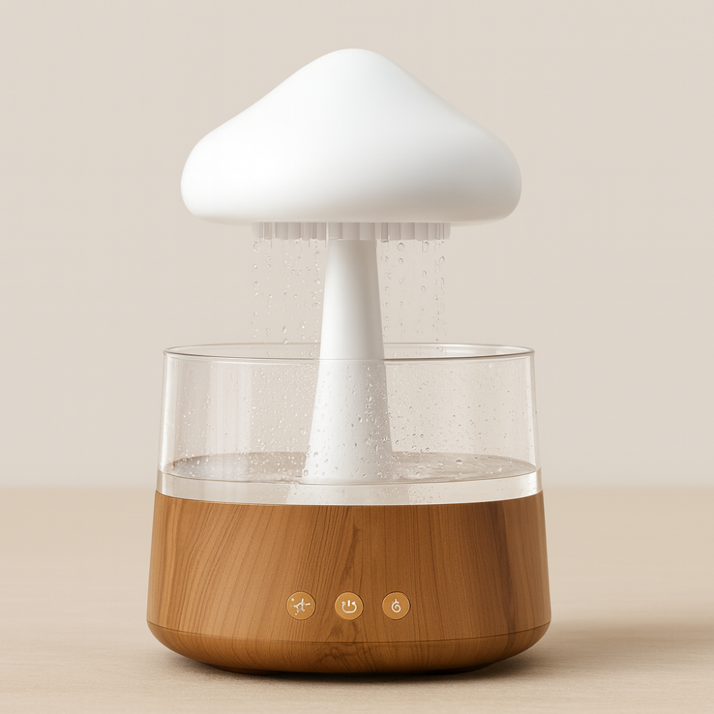 Diffuseur Nuage Relaxant – Humidificateur Ultrasonique avec Gouttes de Pluie, Aromathérapie et Lampe LED Colorée