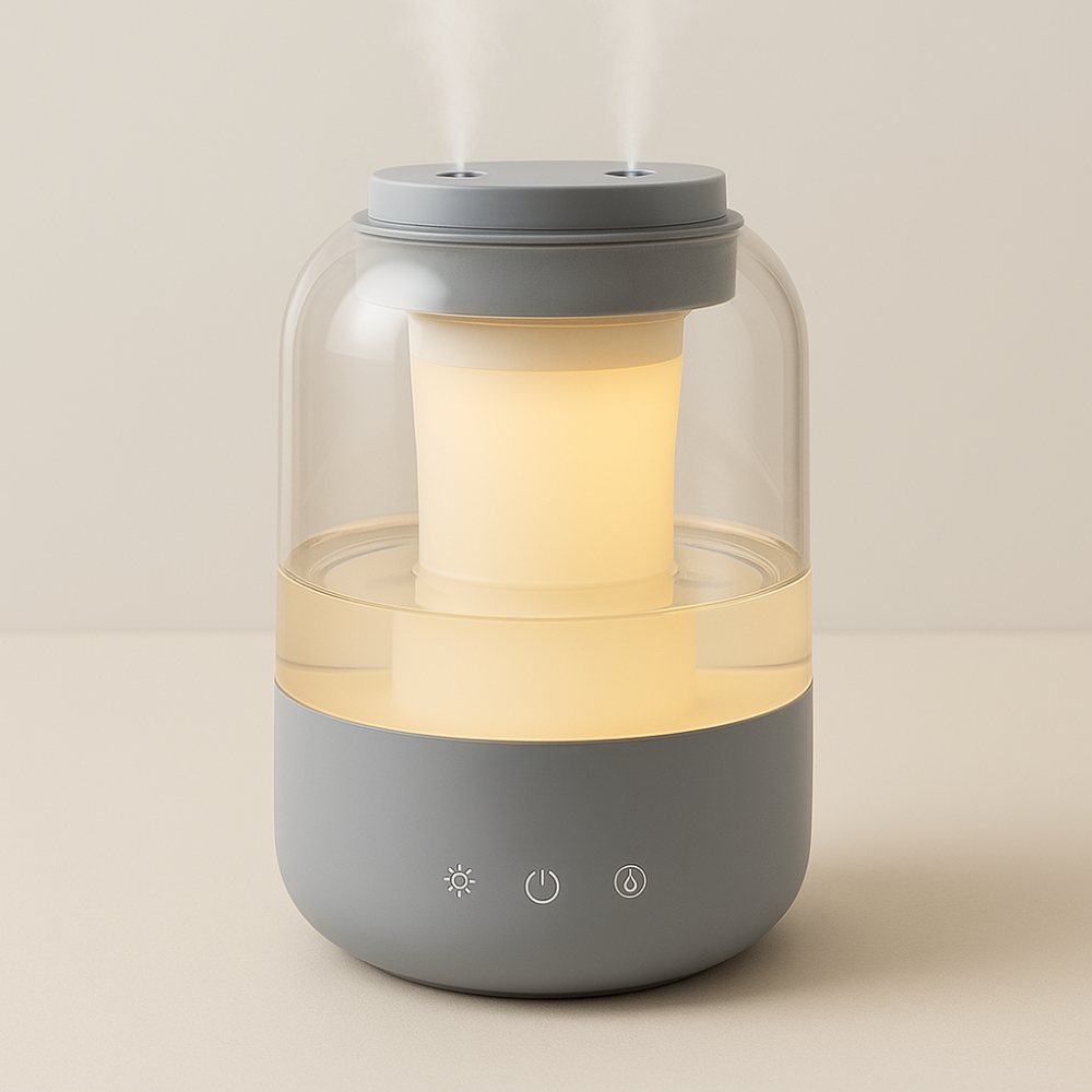 Humidificateur à Double Pulvérisation 2L – Silencieux avec Veilleuse LED et Affichage Numérique
