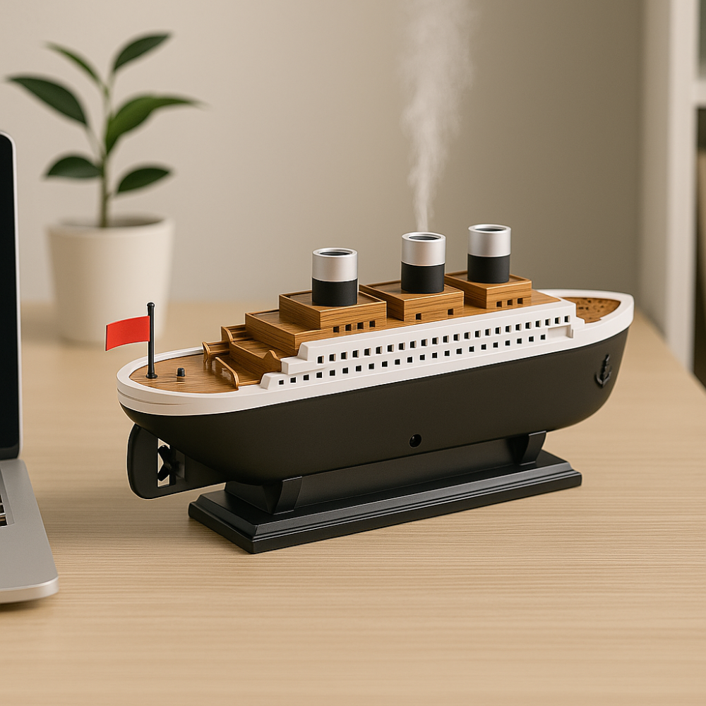 Humidificateur Rétro en Forme de Bateau – Diffuseur d’Arômes Ultrasonique avec Télécommande